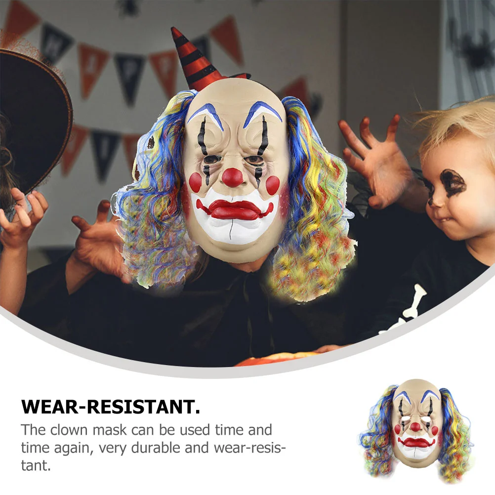 Colorful Curly Bald Clown Mask Halloween Party Performance Prop Face Costumes Wigs