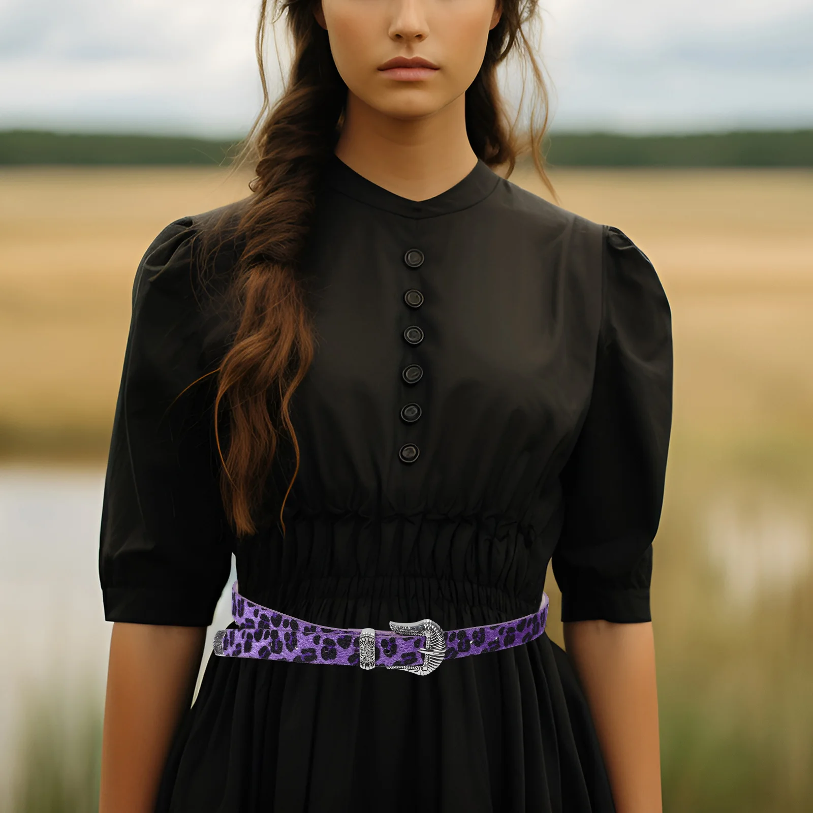 الأرجواني المرأة ليوبارد طباعة حزام عريض خمر مشبك الغربية حزام الخصر الأنيق الإكسسوار لفستان الجينز ملابس غير رسمية #6