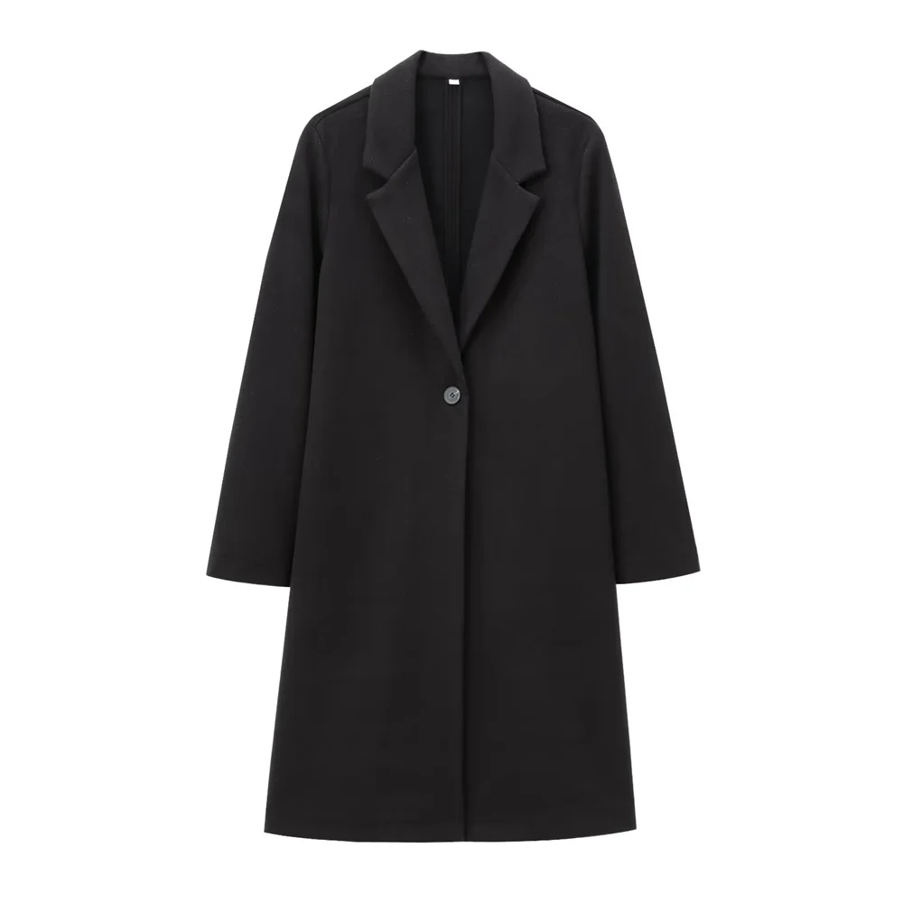 Damen-Stil, lockerer Kragen, Knopfdekoration, weicher Mantel, Winter, neues Produkt, einfarbig, mittellanger Mantel