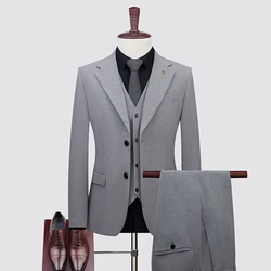 Big Size Men's Summer Thin Two-button (suit + Vest + Trousers) New Business Fashion Handsome Casual Dress Suit Three-piece Set