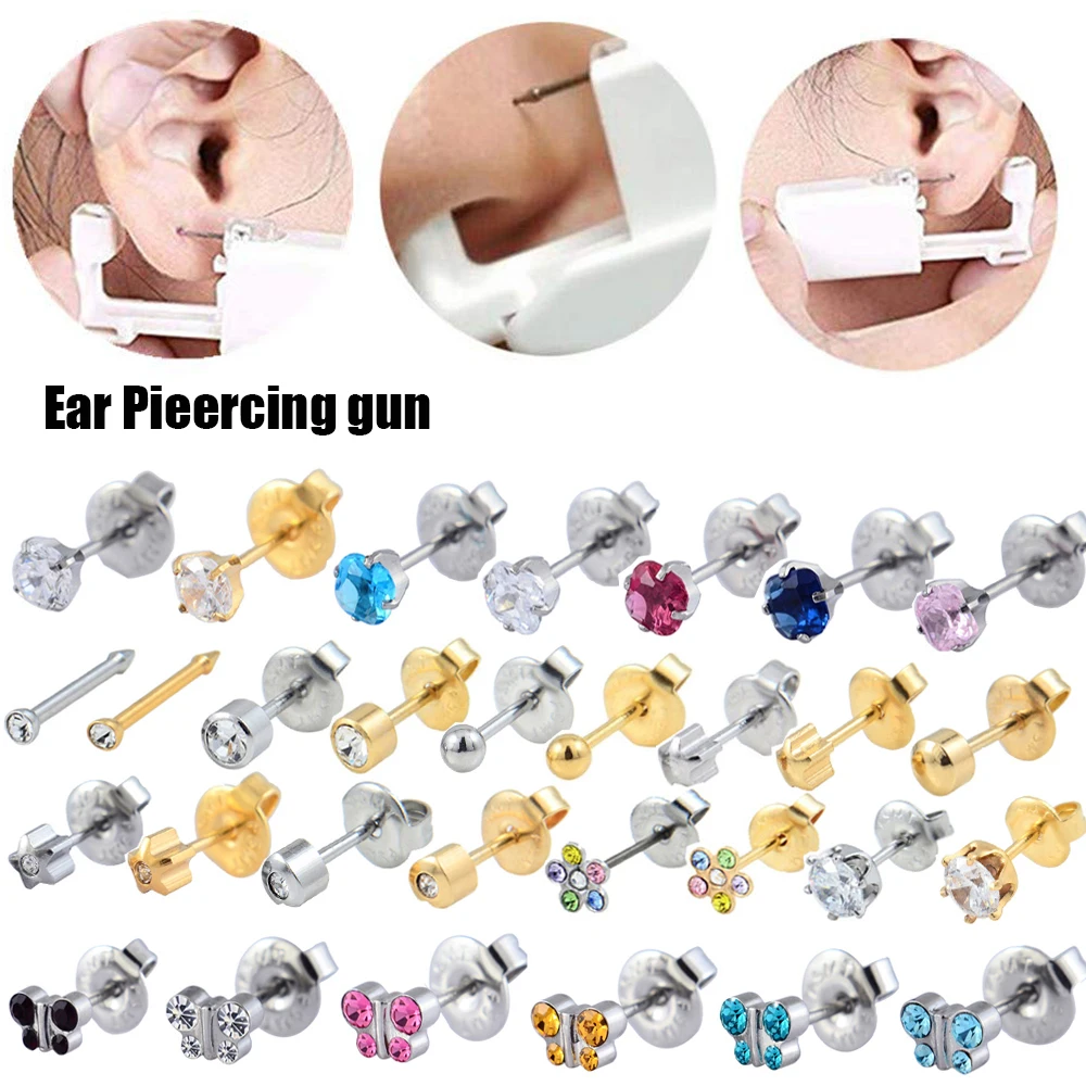 Disposable Safe No Pain Sterile Ear Stud Earring Stude Piercing Gun Piercer Tool Kit Machine Kit Earring Units Piercing Jewelry