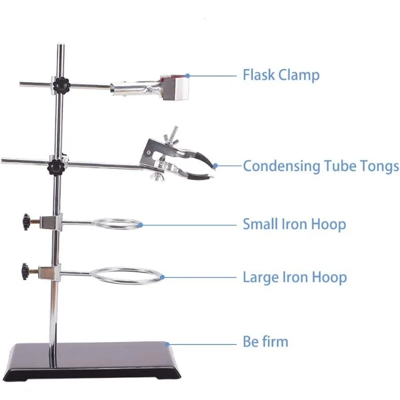 Ensemble de Support de qualité de laboratoire, 1 pièce, Support et pince de laboratoire avec 2 anneaux de Retort, pince de flacon, pince de Burette, tige de 16 pouces, Base de 8.3 pouces x 5.4 pouces