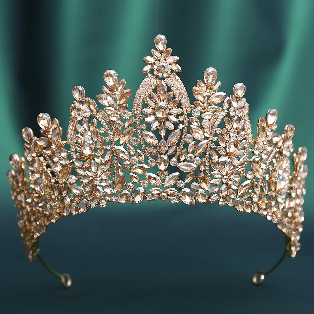 Baroque Crystal Wedding Crowns Queen Princess Large Bridal Tiaras Crown For Pageant Miss Universe Wedding Hair Jewelry Headdress