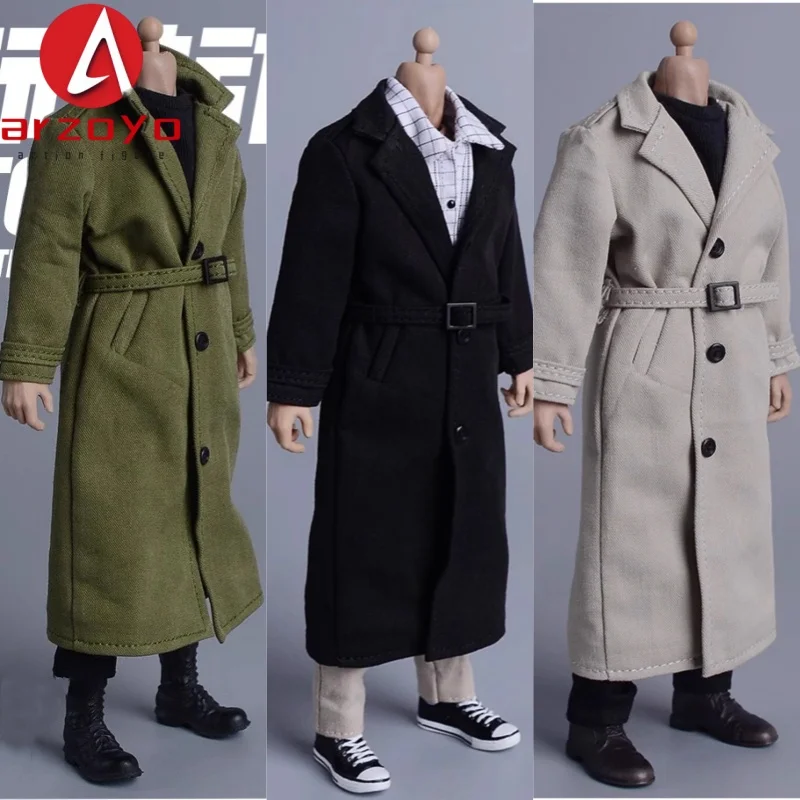 Gabardina larga informal a escala 1/12, abrigo militar británico, modelo de ropa apto para muñecas corporales de figura de acción de 6"