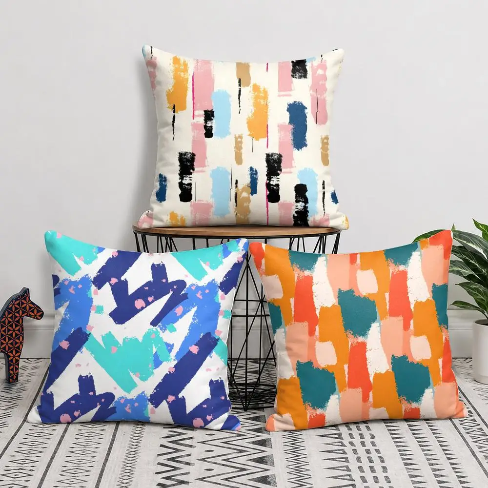 Abstract Brush Stroke Prints Cushion Cover Silky Short Plush Invisible Zipper Dustproof Sofa Pillow Case For Home Decor