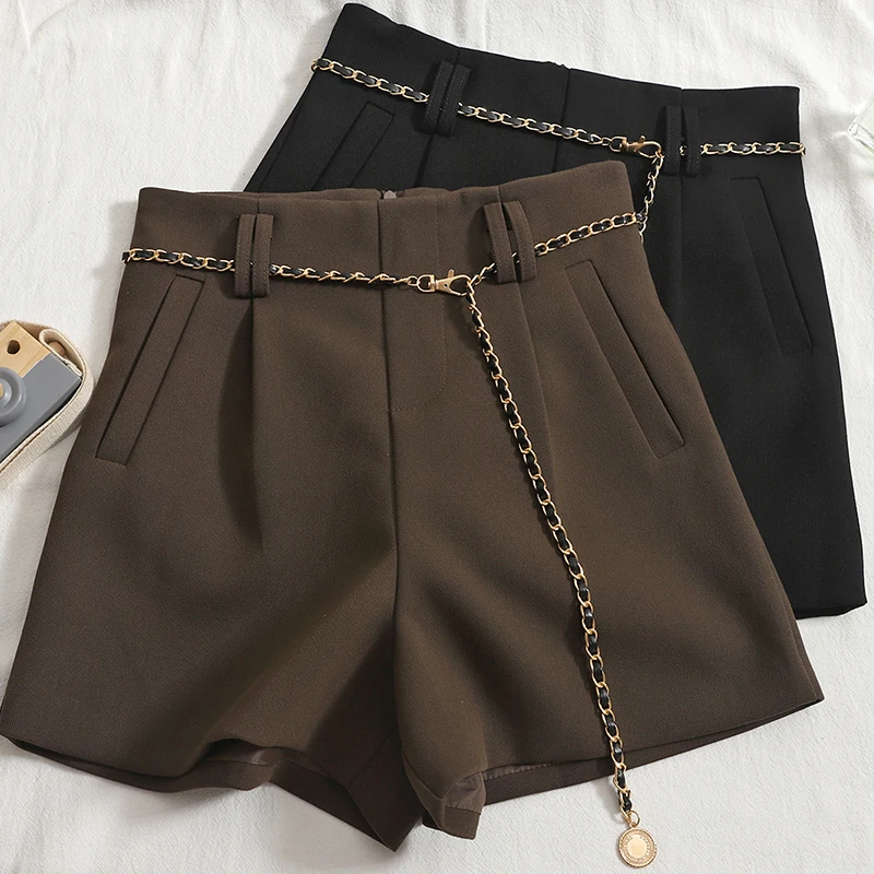 ITOOLIN  Casual Women's Shorts A-line High Waist Short Femme Chic Office Lady Shorts With Belted Vintage Female Trousers