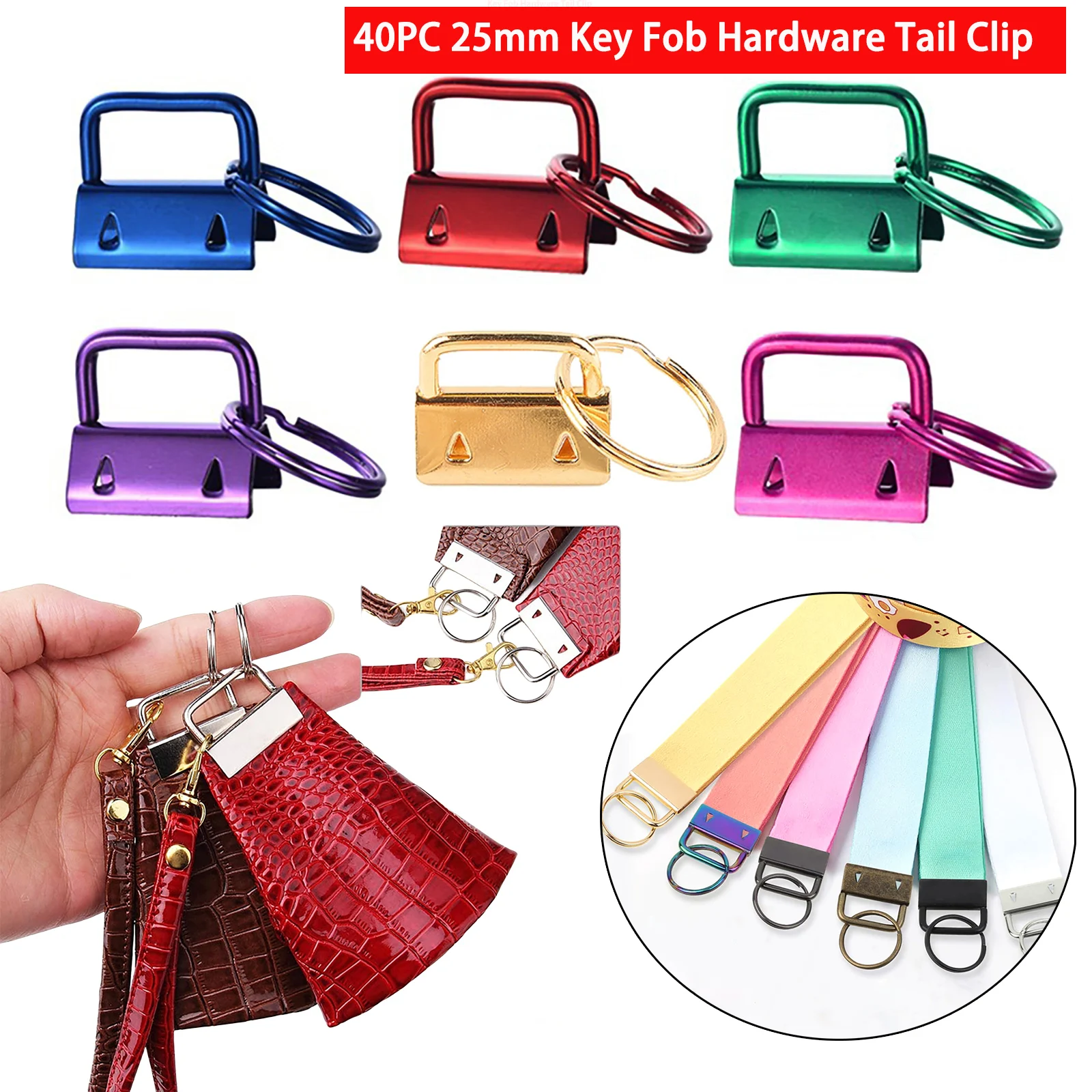 40Pc Metal Cotton Tail Clip with Key Rings Key Fob Hardware Tail Clip Wristlet Keychain Making Hand Craft Bag Wristlets Supplies