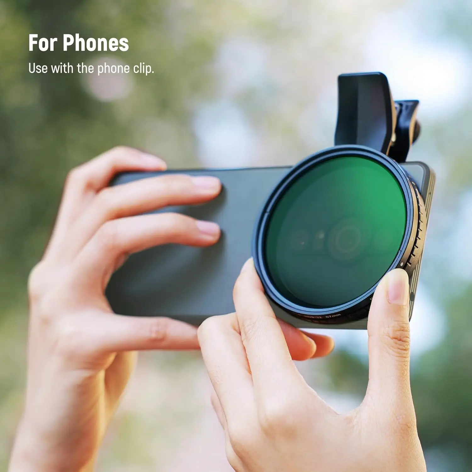 NEEWER 67 mm Clip-On-Variabler ND-Filter für Telefon, ND2-32 1–5 stoppt Neutral Density Photography Lens Accessories Kit für Android