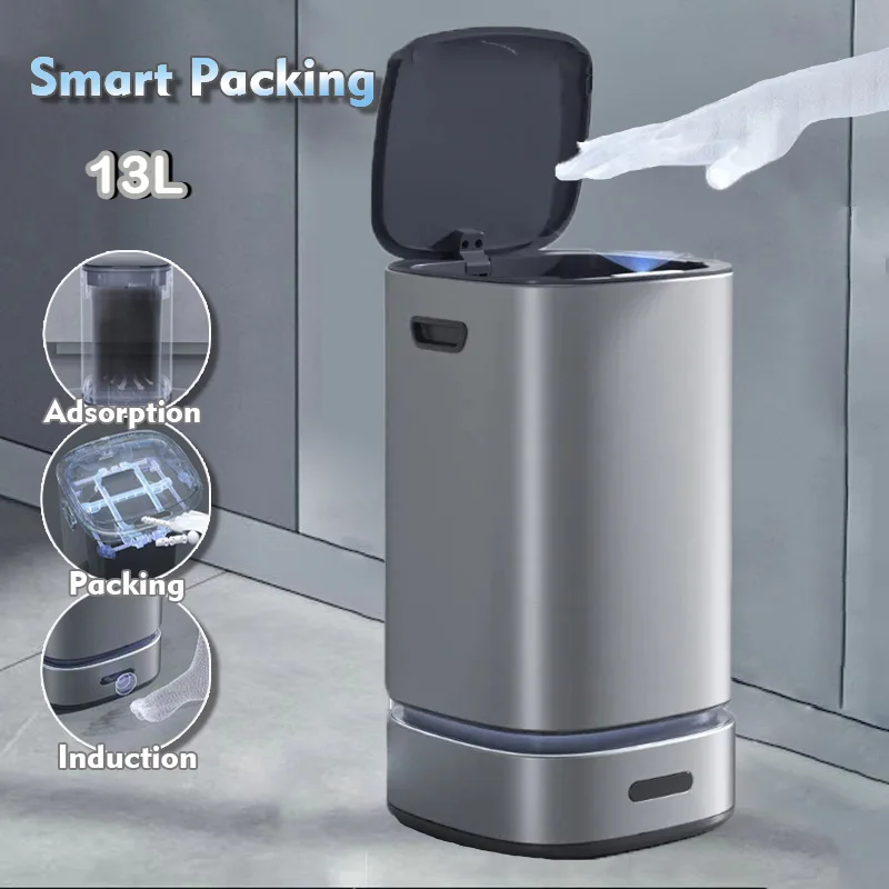 Smart Sensor Automatic Trash Can with Packing Garbage Bag Bathroom Toilet Trash Bin Automatic Close Bag Adsorption Wastebasket