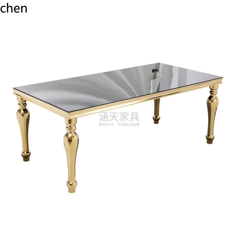 

YY- Tempered Glass Stainless Steel Flower Vase Foot Dining Table 100*200*75CM Hotel Wedding Dining Table