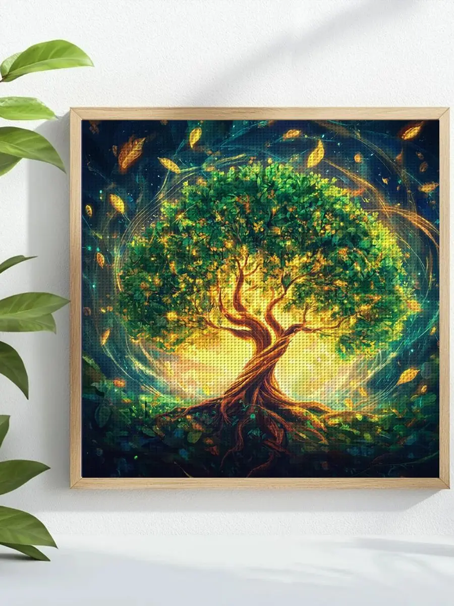 1 Stück 40x40 cm/15,74 Zoll Baum-Motiv Kreuzstich-Set DIY-Kit 11CT/14CT DIY-Stickset Kreuzstich-Set Vollstickerei – Detail 1