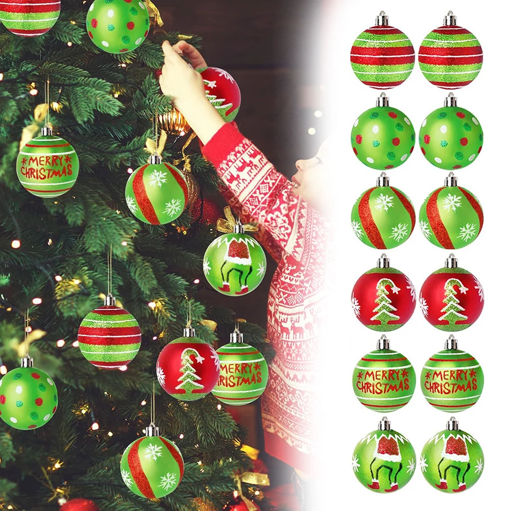 12pcs Xmas Tree Ornament Hand Painted Decorative Ball Ornaments For Indoor Outdoor Decor