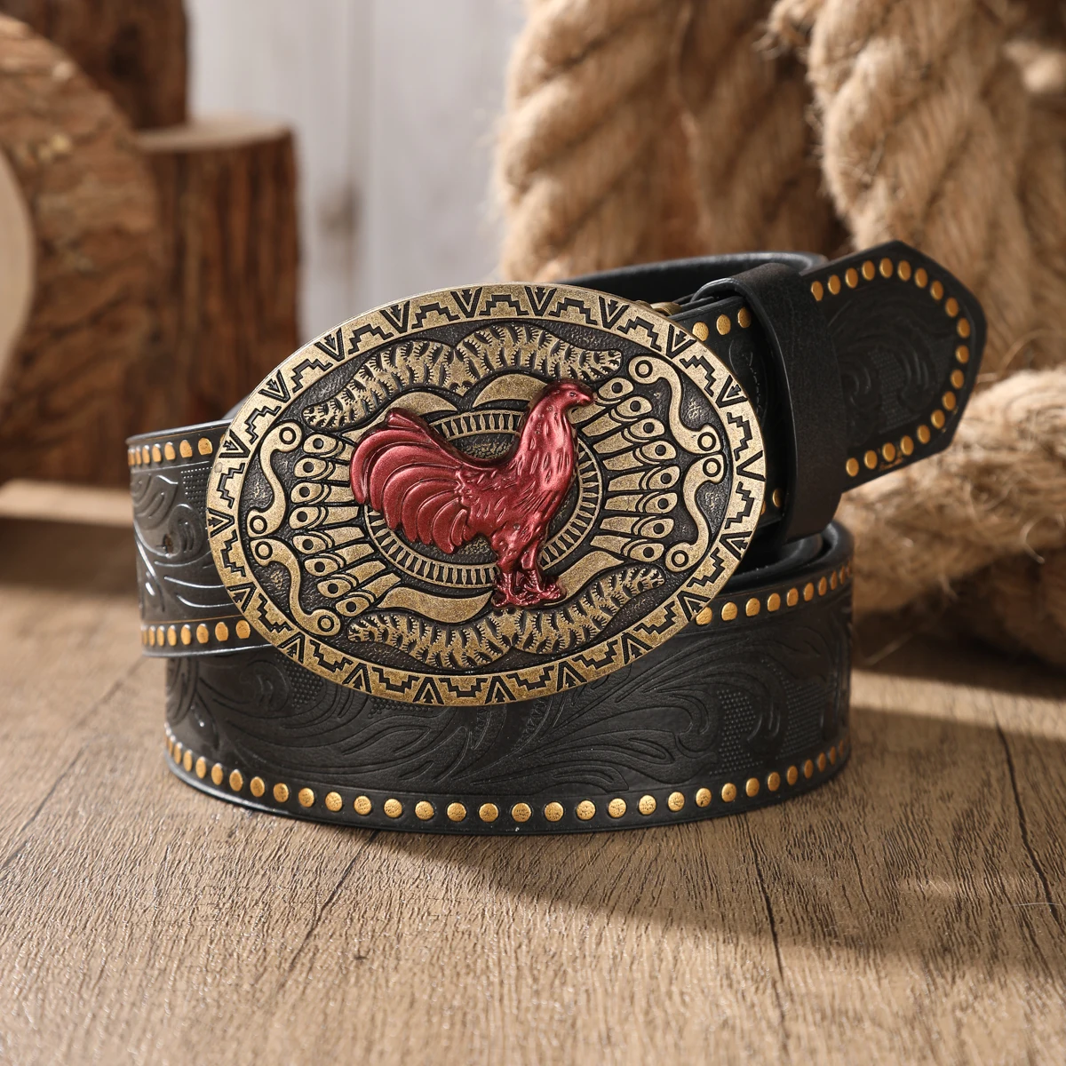 A Retro Western Cowboy-Style Belt Suitable for Both Men and Women. PU Leather Embossed Belt