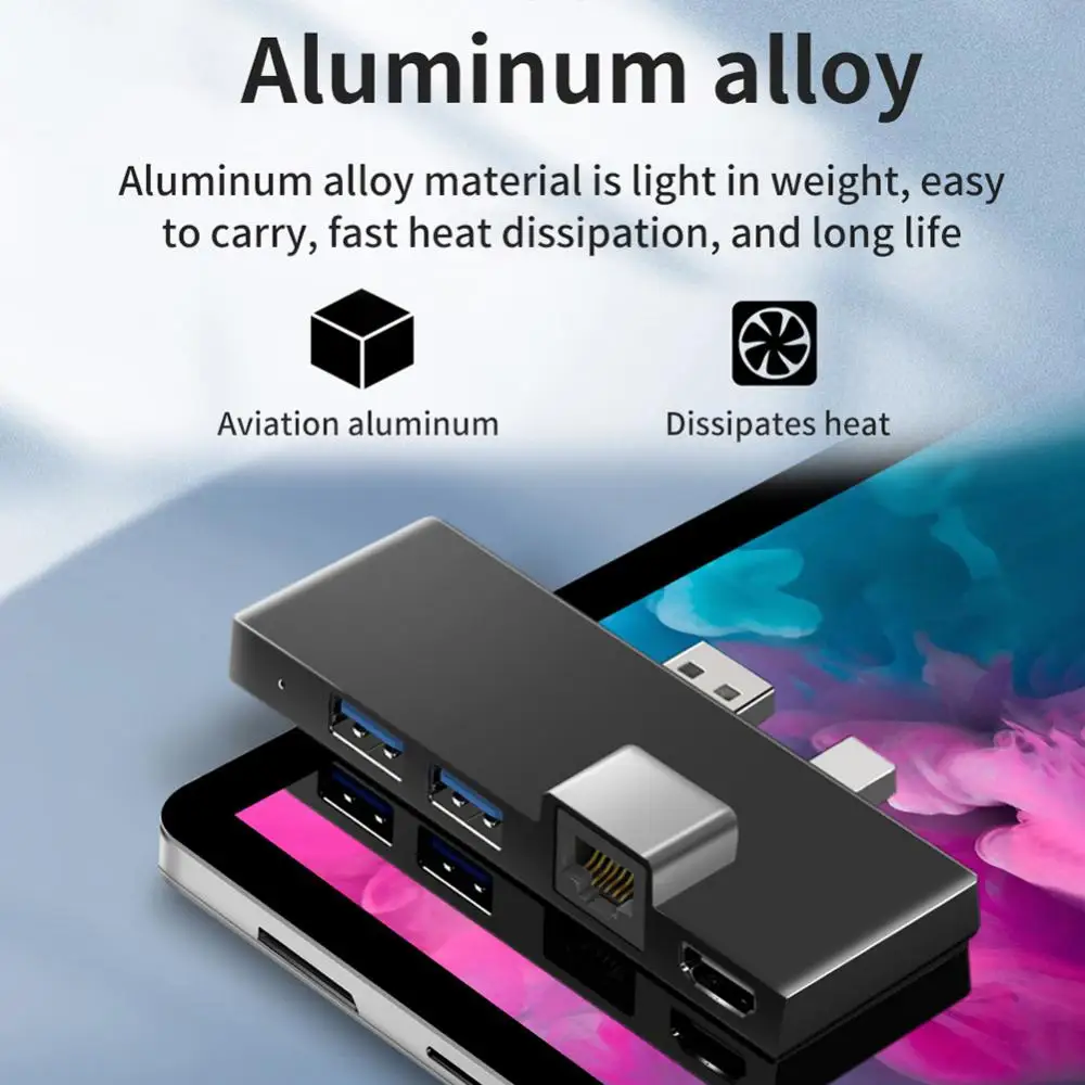 Aluminum Alloy USB 3.0 Hub Docking Station USB SD/TF Card Reader Gigabit Network Converter For Microsoft Surface 4/5/6