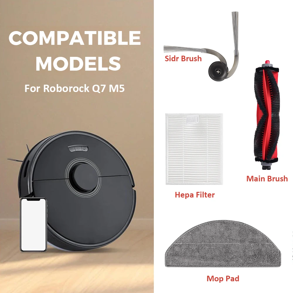 For Roborock Q7 TF TF+ Q7T+ Q7B Q7 L5 L5+ Q7 M5 M5+ Main Side Brush Mop Pads HEPA Filter Robot Vacuum Cleaner Accessories