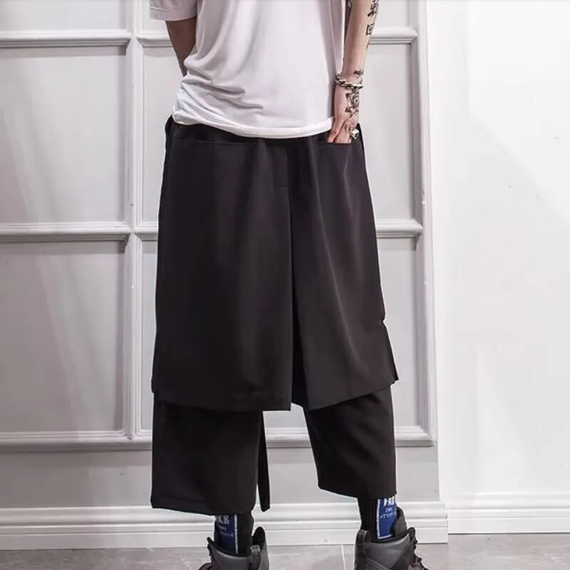

Nine-Minute Men's Spring/Summer Pants Men's Wide-Leg Slacks Pants Skirt Pants Fake Two Plus-Size Hip Hop Yamamoto Style