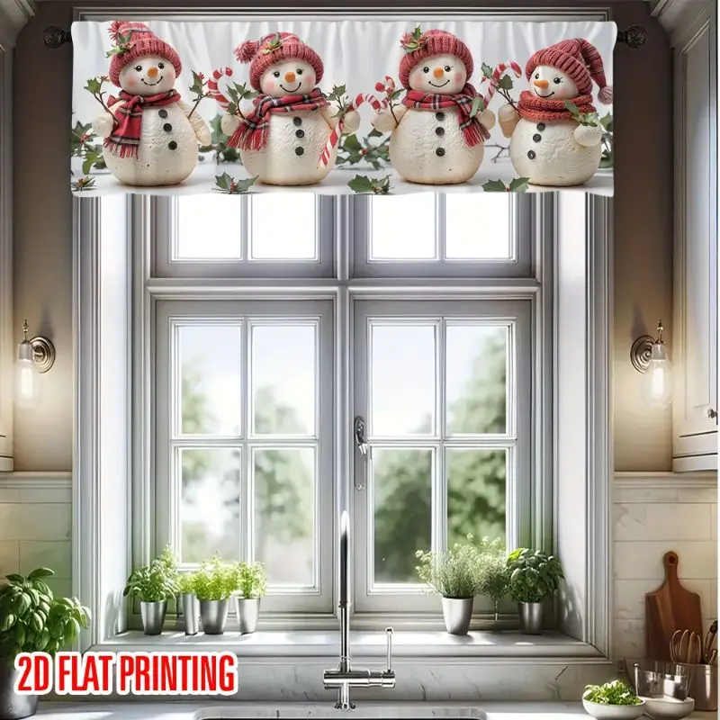 VIKAMA Christmas Window Valance Santa Snowman Xmas Tree Gift Bells Red Bird Kitchen Home Holiday Window Curtain Decor