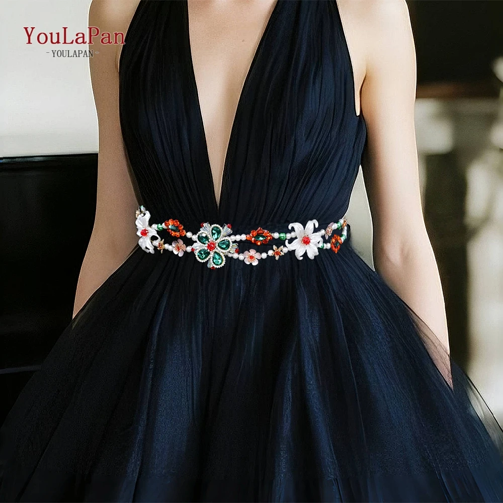 YouLaPan Rot Grün Farbe Strass Gürtel Hochzeit Kleid Schärpe Gürtel Kristall Perle Abendkleid Gürtel Taille Zubehör SH942