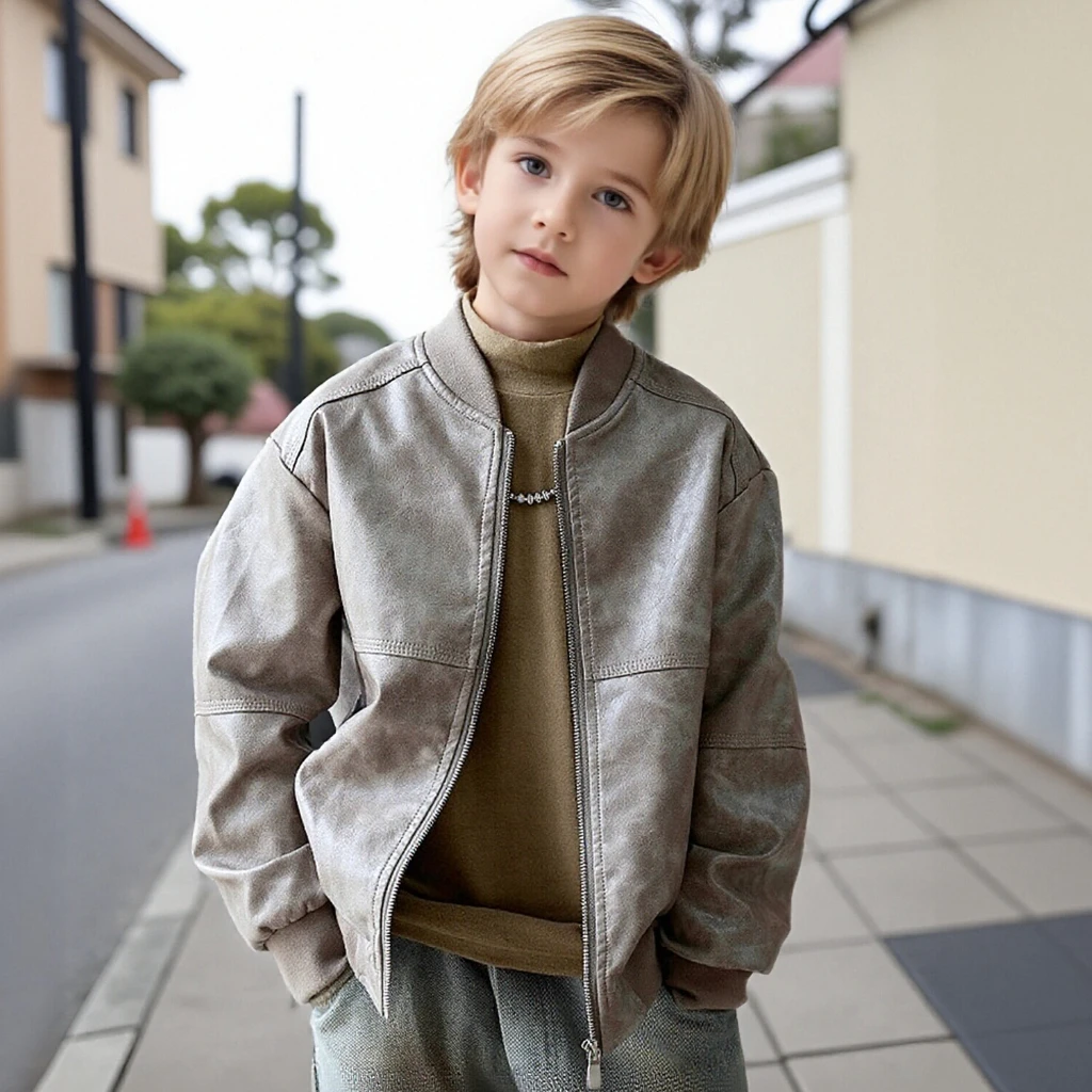 

Autumn Trendy Teen Boys Leather Jacket Stylish Biker Cool Kids Coat Casual Versatile School Children Outerwear 10 12 13 Years