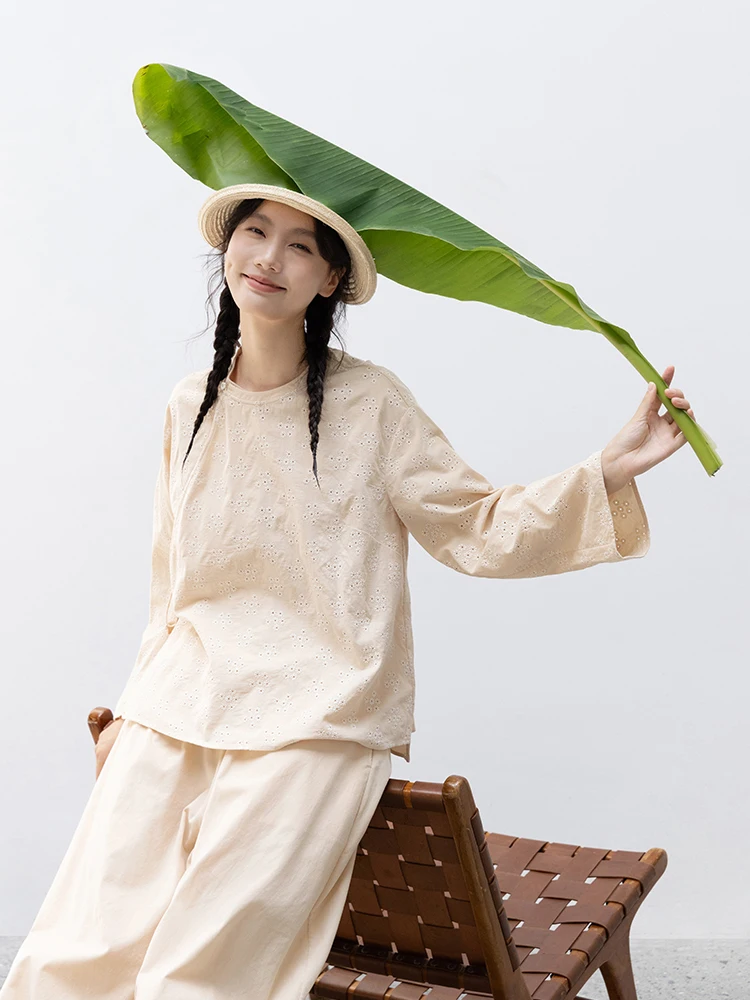 

New Le Collection 00% Cotton Velvet Embroidered Beige Long Sve Loose irt with Belt Traditional Chinese Sle Women's ...