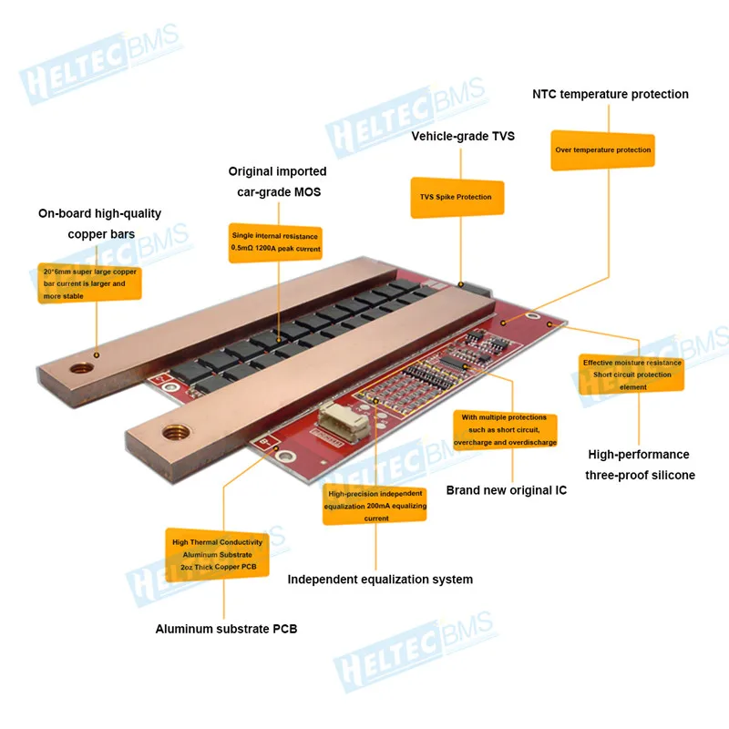 Car Start up Lipo/Lifepo4 Battery protection Board/Balance BMS Board Peak 1500A 12V 24V 460A BMS 4S 3S 7S 8S