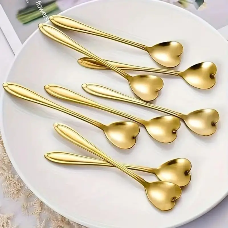 10Pcs Gold Stainless Steel Flower Shaped Spoons Design Rust Resistant Reusable For Coffee Dessert
