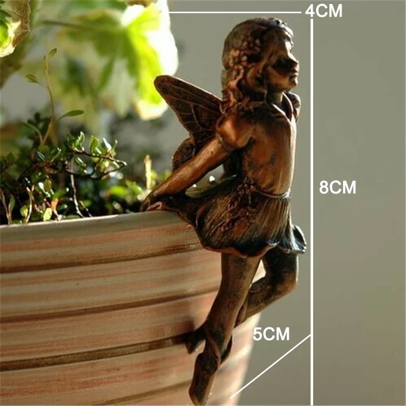 Mini Girl Hanging Cup Resin Decoration Angel Fairy Combination Flower Basket Edge Decor for Garden Design Garden Pot Ornaments