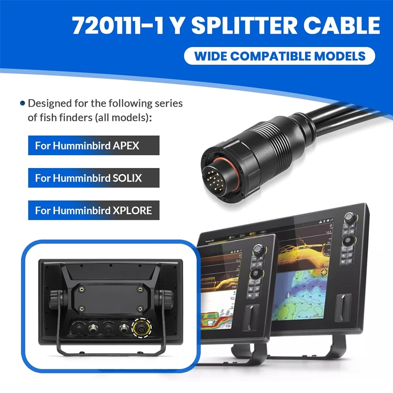 30 Inch 720111-1 14 M ID SIDB Y Splitter Cable fits for Humminbird SOLIX, APEX, XPLORE | | Supports Airmar Transducer ID