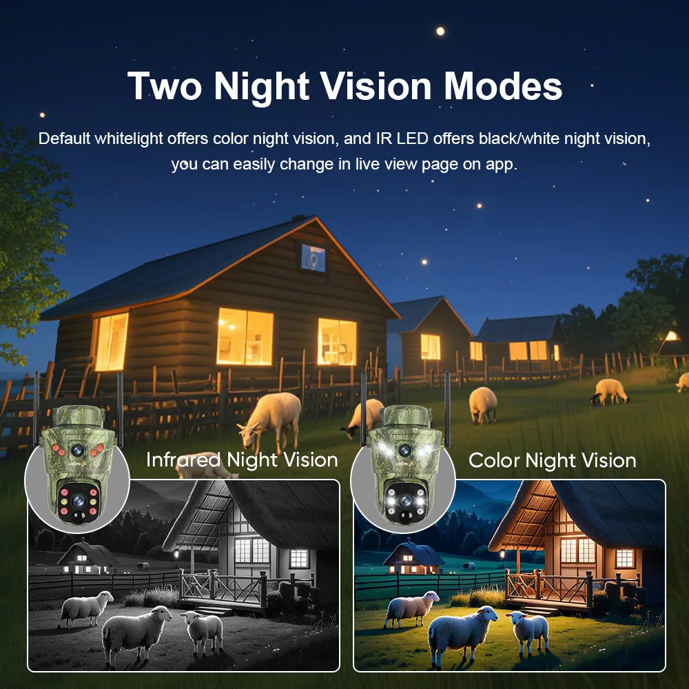 LS VISION Dual Lens WIFI Wireless PTZ Solar Camera 4G SIM With Solar Panel Two Way Audio Outdoor Hunting Trail Wildlife Forest
