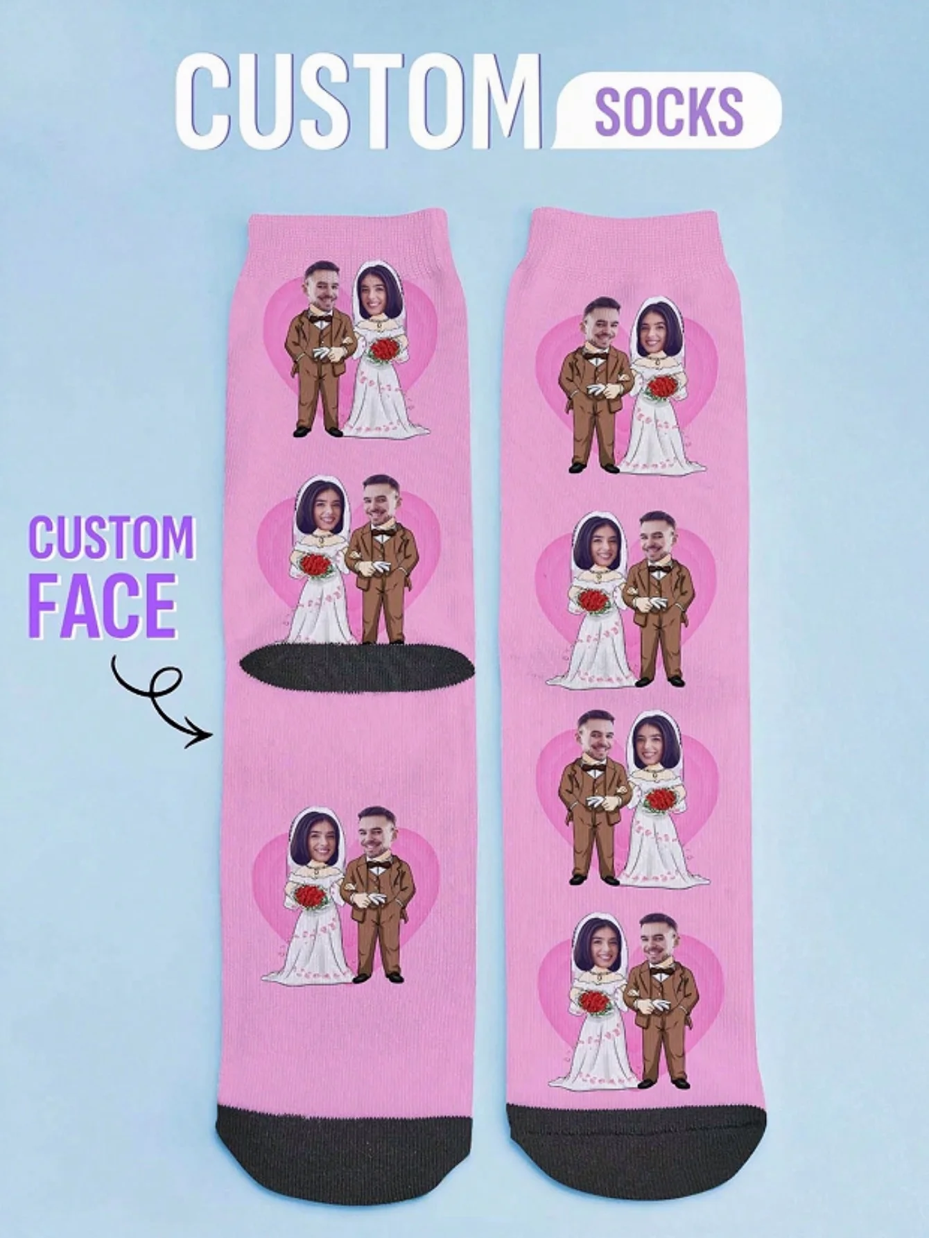 1 Pair Custom Wedding Socks Personalized Photo Couple Socks Bride Groom Marriage Gift Anniversary Valentine