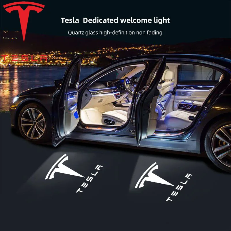 Tesla 4Pcs Car Door Projector Welcome Lights Accessories For Tesla Model 3 S X Y Cybertruck Roadster SpaceX Car Accessories