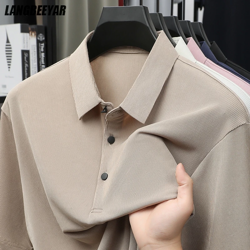 

Ice Silk Brand Polo Shirt Men Summer New High Short Sleeve Designer Regular Casual Solid Simple Tops Fashions Mens Clothes