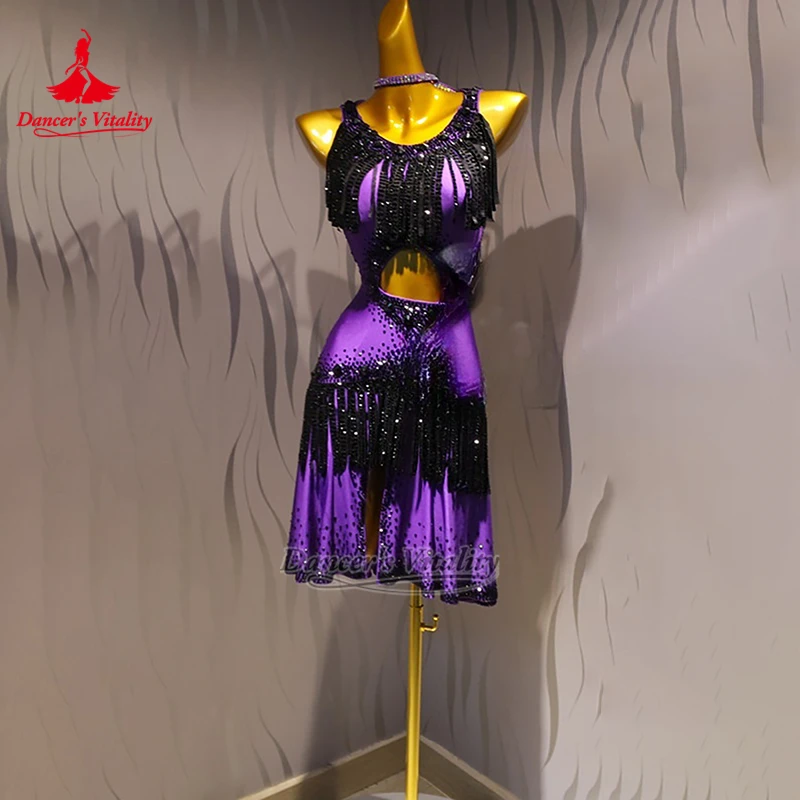 

Adult&Teenager Chacha Sleeveless Hanging Neck Style Dress Women Latin AB Stone Perform&Contest Clothing Custom Dancer's Vitality