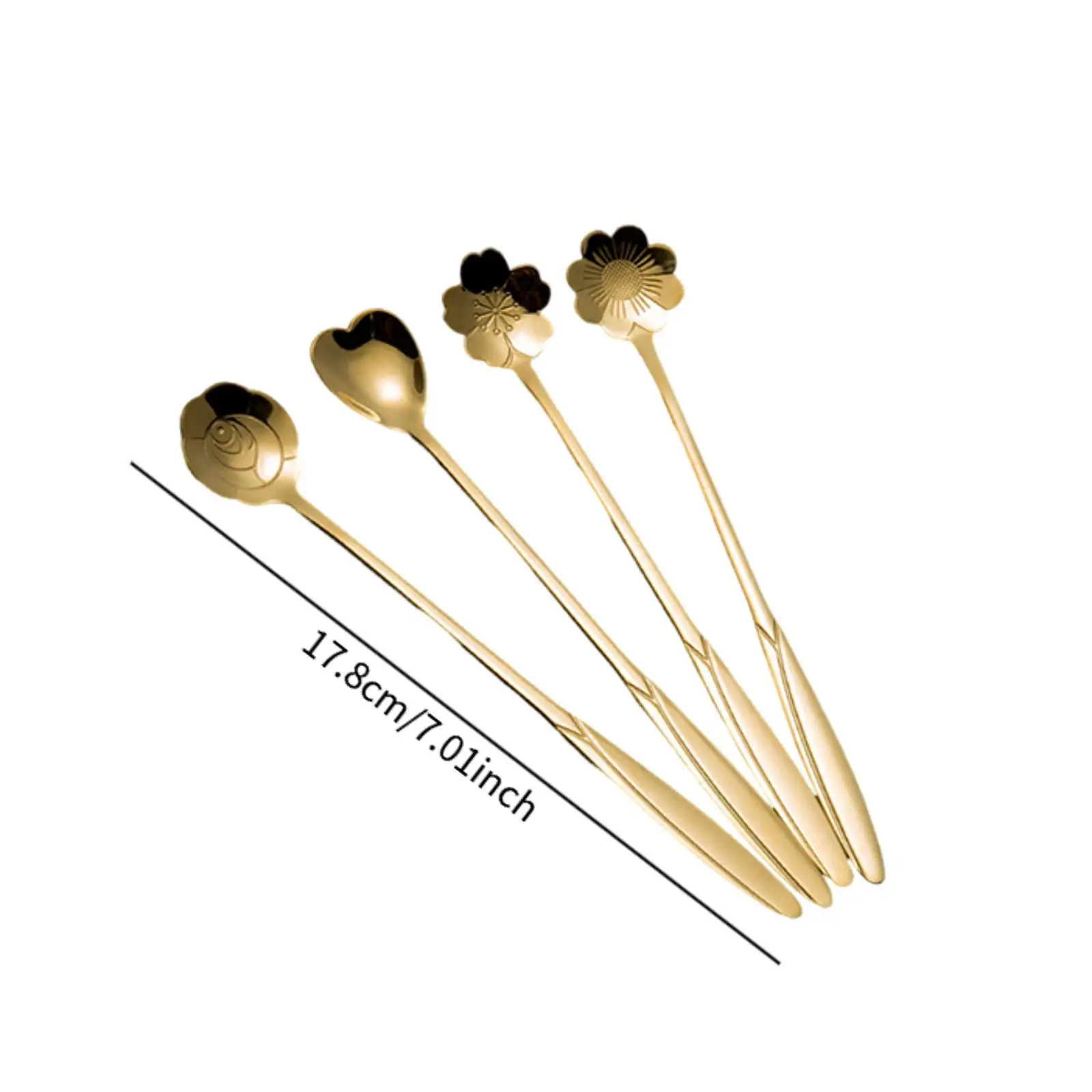 4 Pieces Flower Spoon Set Cake Spoon Reusable Elegant Long Handle for Dining
