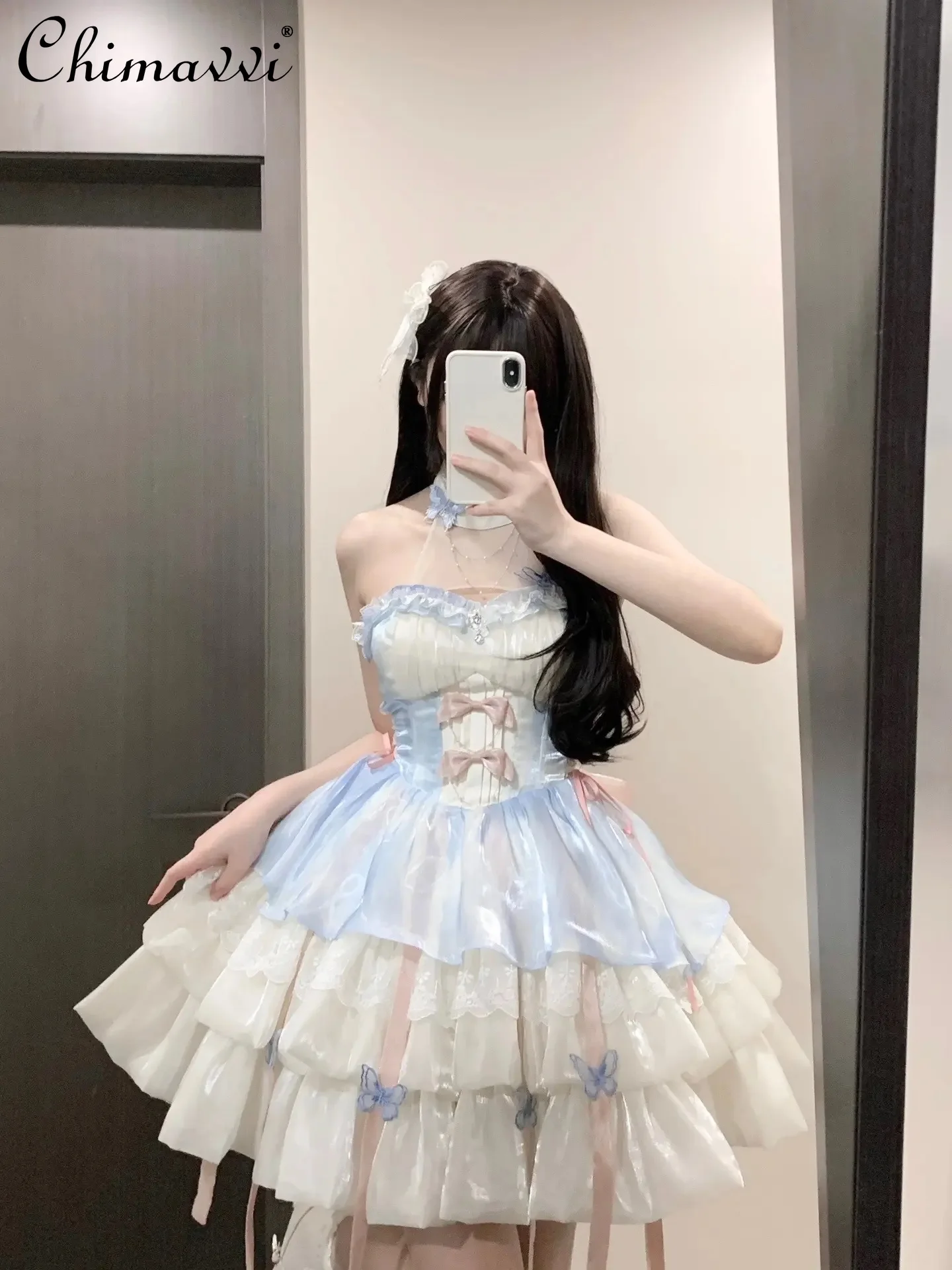 

Sweet Lolita Princess Sexy Halter Slip Dress for Women Summer New Girly Style Slimming Elegant Above Knee Ladies Lo Dress