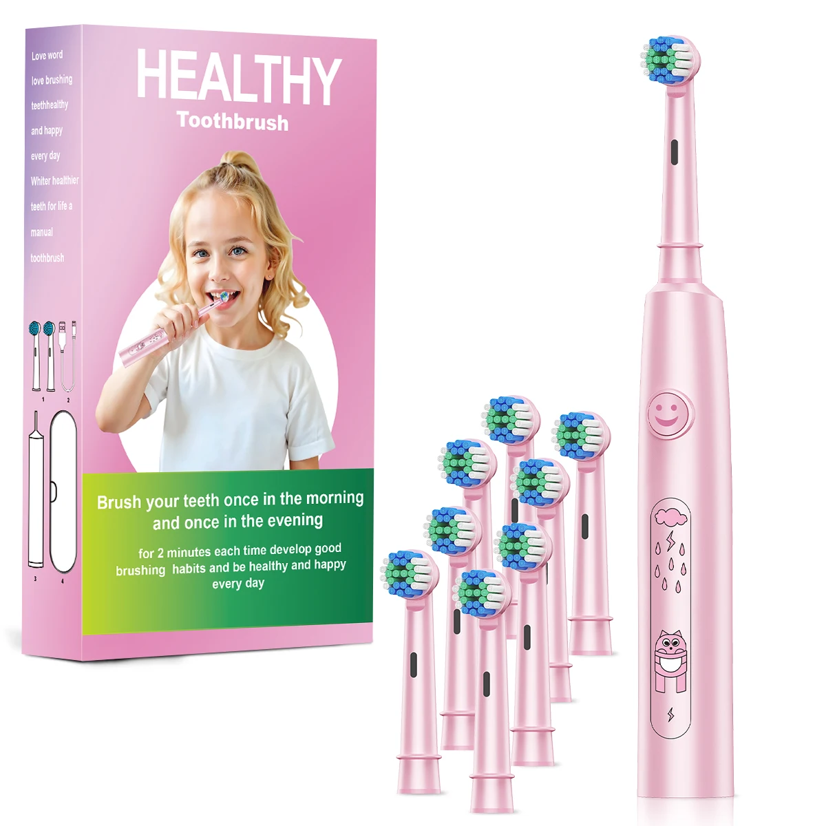 Round Rotating Electric Toothbrush for Adults, Soft Bristles, 5 Cleaning Modes, USB Rechargeable, with 4/8 Replacement Heads