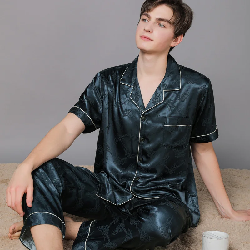 2023 New Spring And Summer Ice Silk Pajamas Advanced Style Ice Silk Men's Pajamas Home Clothes Short Sleeve Large Pyjamas Suit