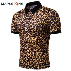 2019 Summer Mens Polo Shirt Brands Night Club Leopard Printed Turn Down Collar Short Sleeve Male Polo Homme Tees Tops Glof Shirt