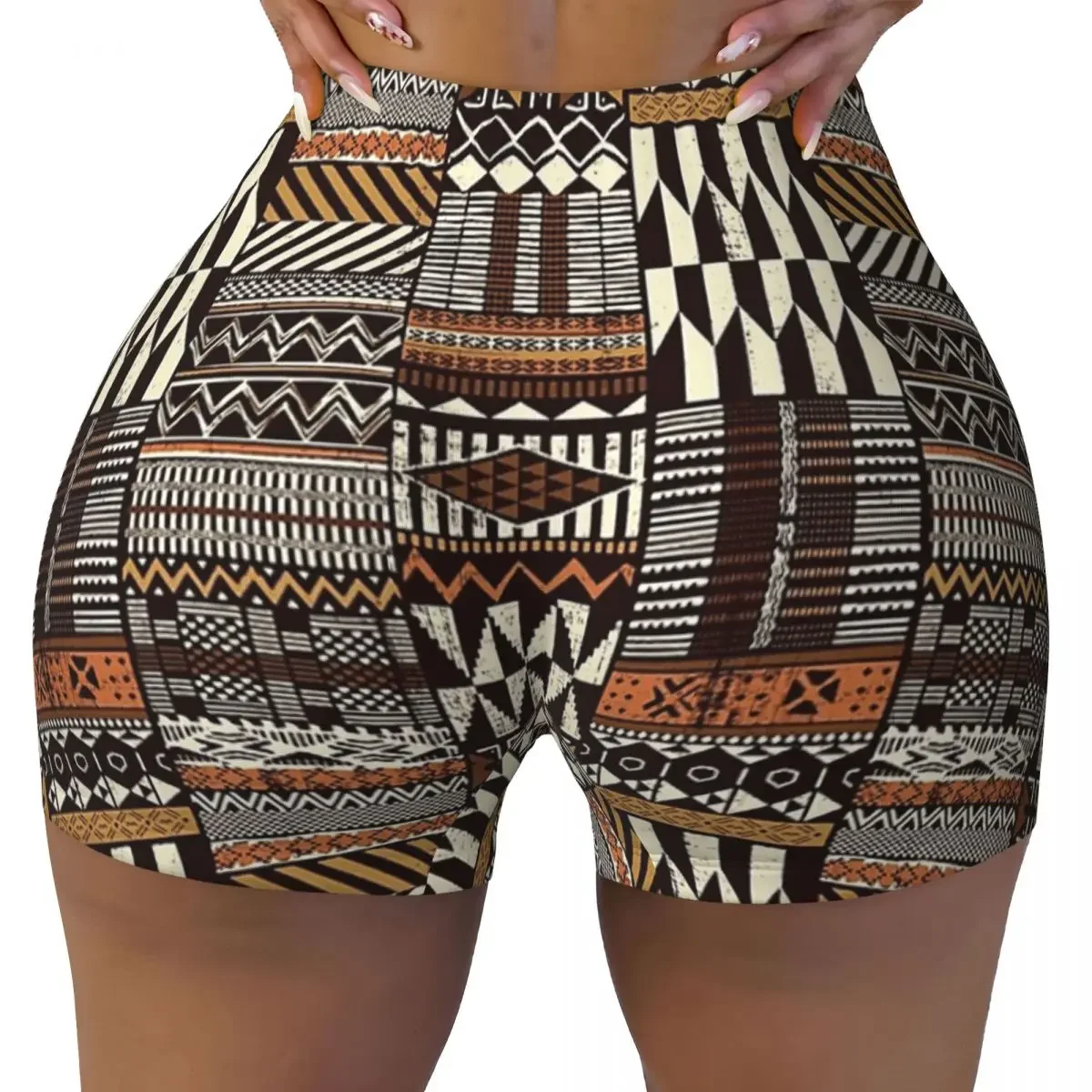 Custom Native Tribal African Style Fabric Patchwork Women Gym Workout Running Shorts Athletic Volleyball Biker Yoga Shorts