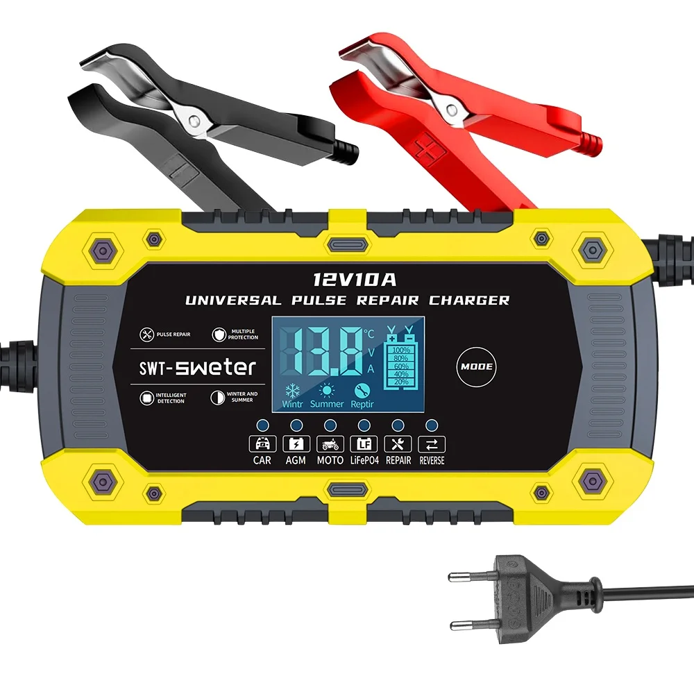 EU Plug 12V 10A SWT-1880 Automotive Battery charger for Car Motorcycle Batteries Fast Charging Lifepo4 AGM GEL WET Lead Acid Sma