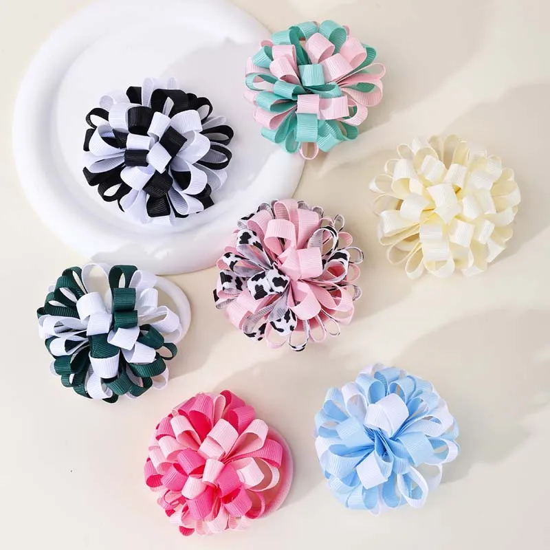 ncmama 2Pcs Girl Elastic Hair Band Ribbon Flower Hair Ties for Baby Girls Hairrope Festival Party Headwear Hair Accessories Gift