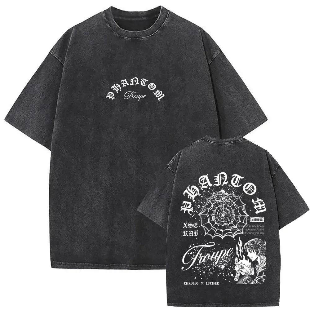 Washed Vintage Anime Hunter X Hunter T-shirt Phantom Troupe Spider Chrollo Lucilfer Graphic T Shirt Men 90s Manga Retro T-shirts