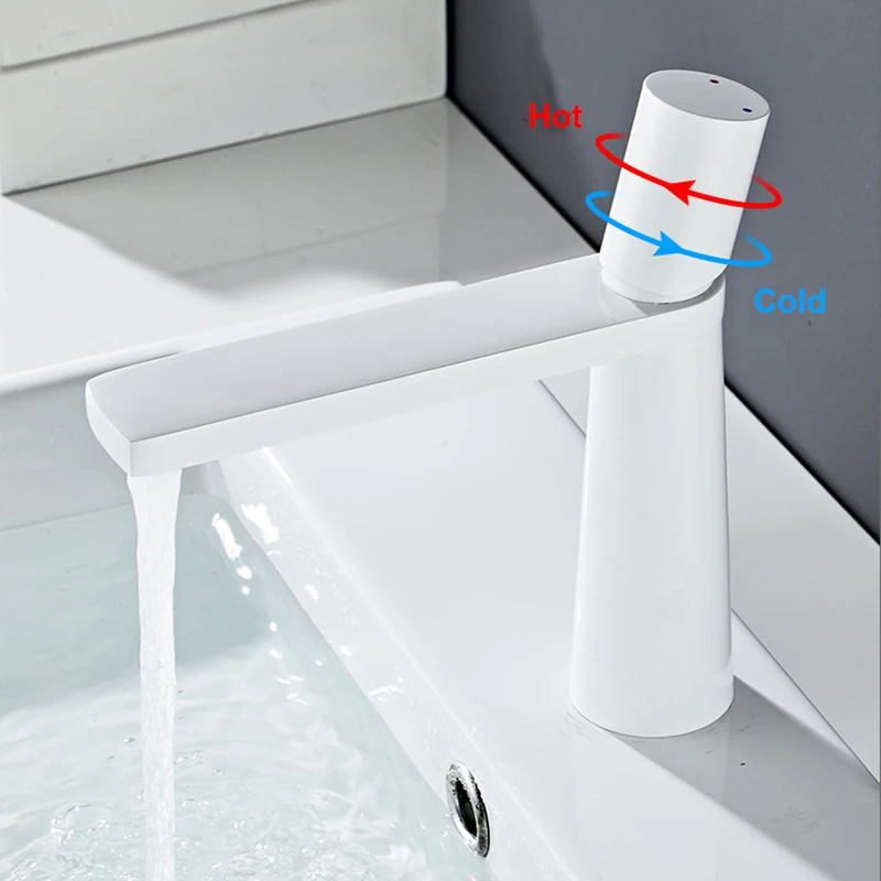 Minimalist Bathroom Basin Mixer Tap, Hot & Cold Water Control, 2 Heights, Matte White/Black/Chrome Options