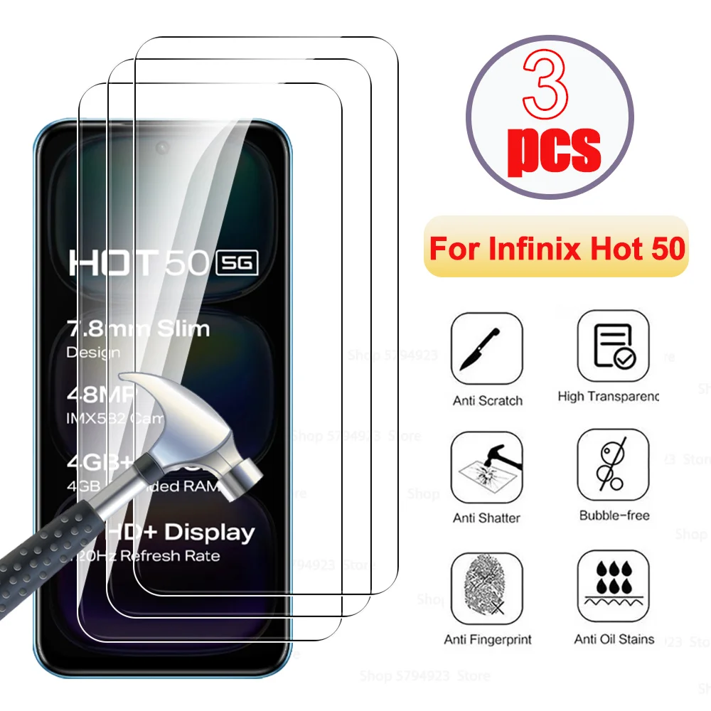 Защитные пленки для экрана для Infinix Hot 50 5G, стеклянная крышка для сотового телефона InfinixHot50 infinix 50hot hot50 X6720 HD, закаленное стекло, 3 шт.