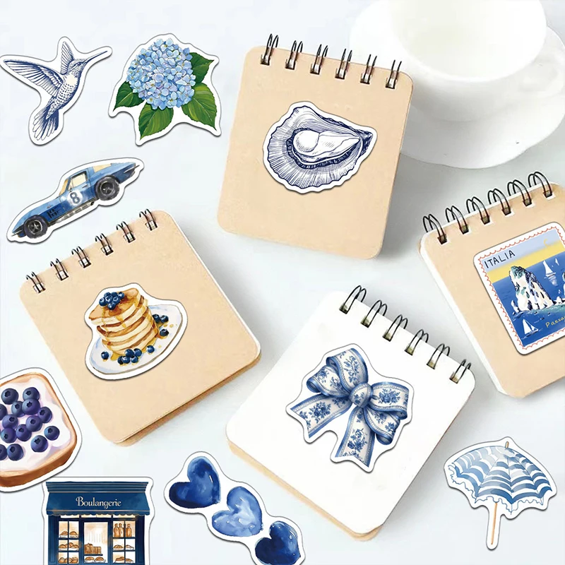 50PCS Blue  INS Style Graffiti Stickers Creative Aesthetic Stickers DIY  Water Bottle Skateboard Bike Notebook Decals Kids Toys