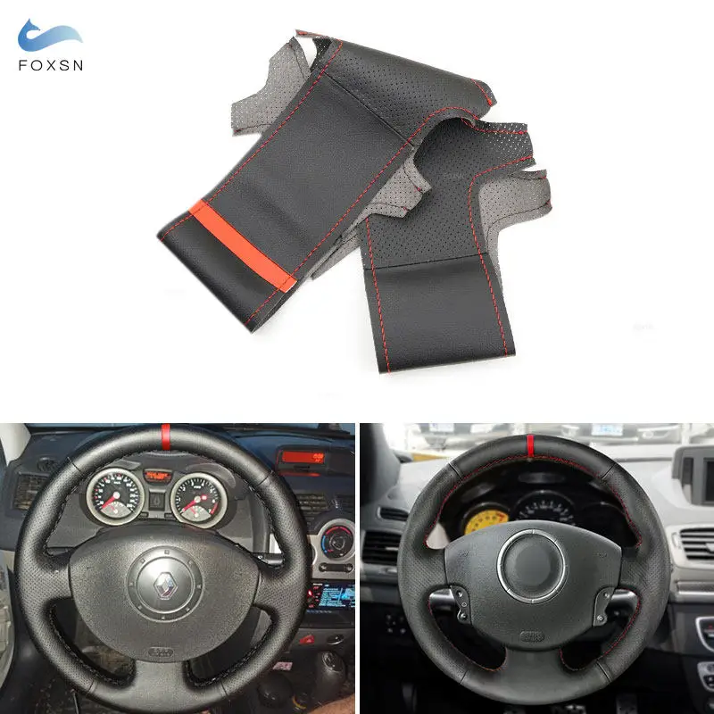 

Для Renault Megane 2 2003 2004 2005 2006 2007 2008 Kangoo 2008 Scenic 2 2003-2009 автомобильный чехол на руль кожаная отделка красная поездка