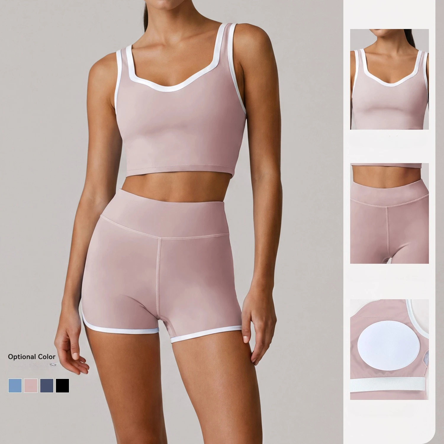 Greenora Y2K Aesthetic Seamless YogaSet Ribbed Crop Top High Waist Shorts 2 Piece Outfits Women Contrast Trim Fitness Sportswear