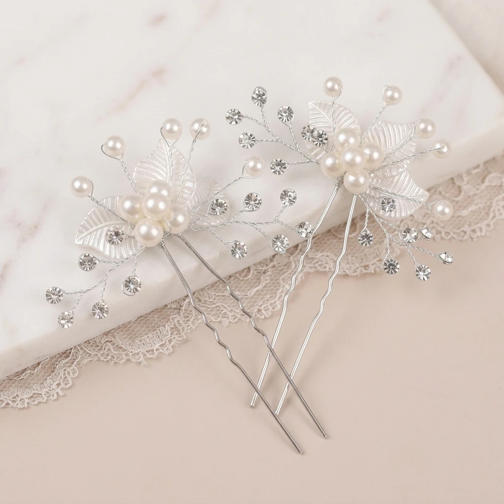 Elegant Hairpin Flower Pearl Rhinestone Wedding Accessory for Bridal Party Graceful White Hair Stick Jewelry Gift Durable