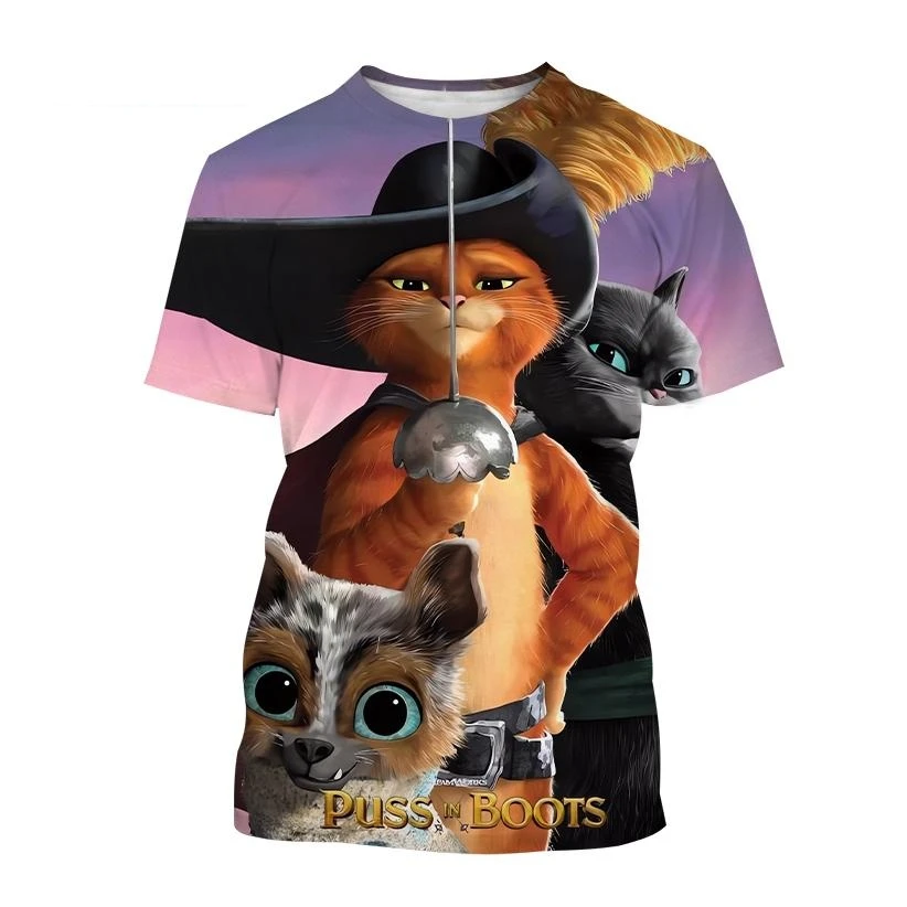 Hot sell New Animation Film Puss in Boots 3D printed T-shirt Western swordsman Zorro cute pet cat printed men and women T-shirt image 2