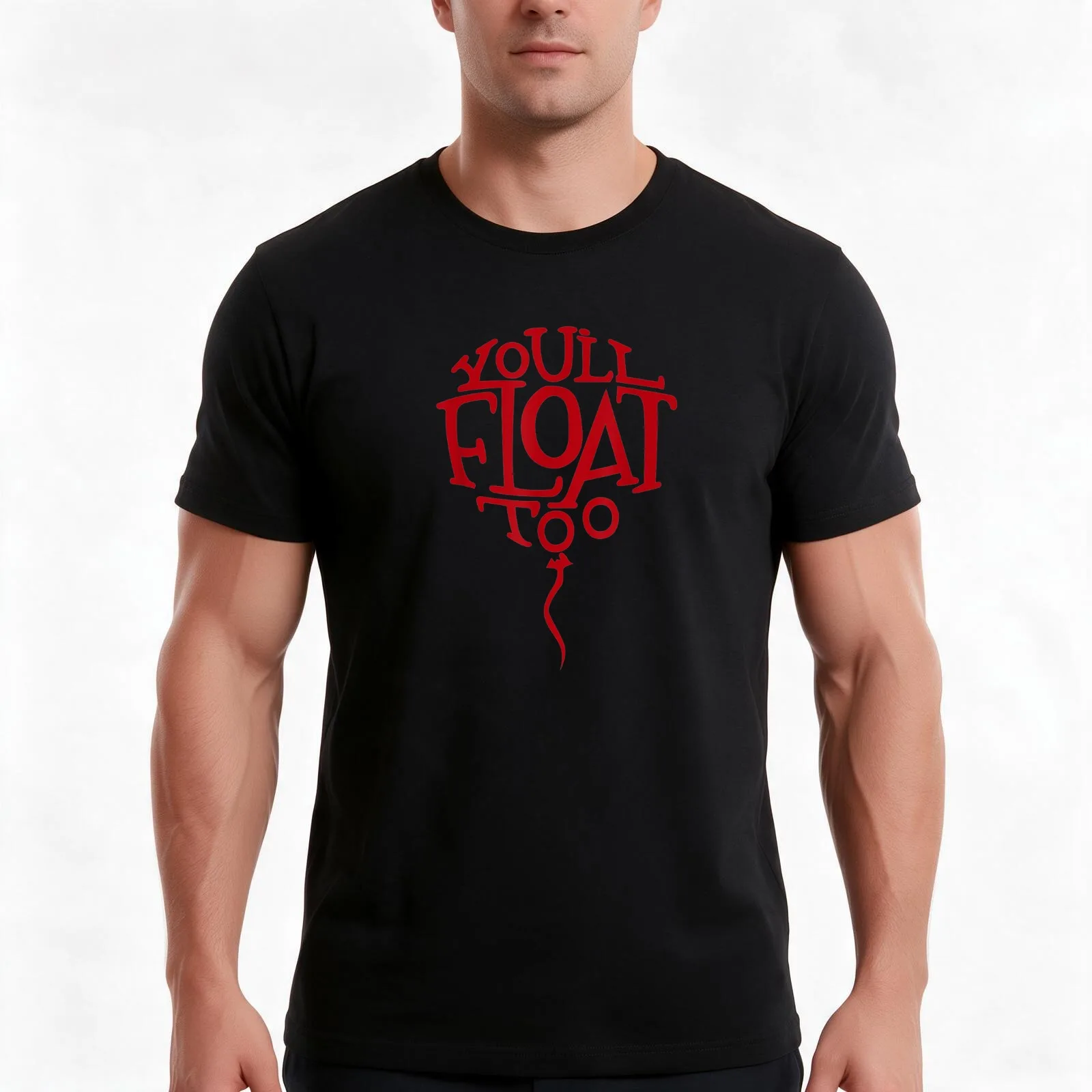 Halloween Horror Scary You'll Float Too Red T-Shirt, Summer Casual Cotton Tee, Oversized Streetwear Tops, Vintage Graphic Print